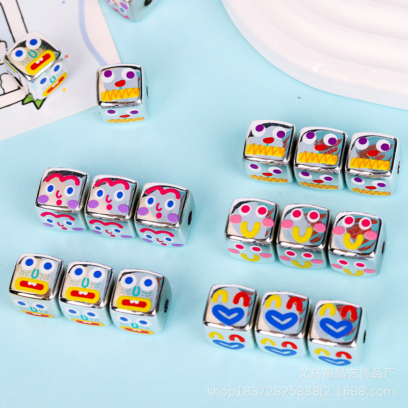 14mm bright silver square fun expression acrylic bead perforated diy hair tie hair accessory bracelet accessory pic 6