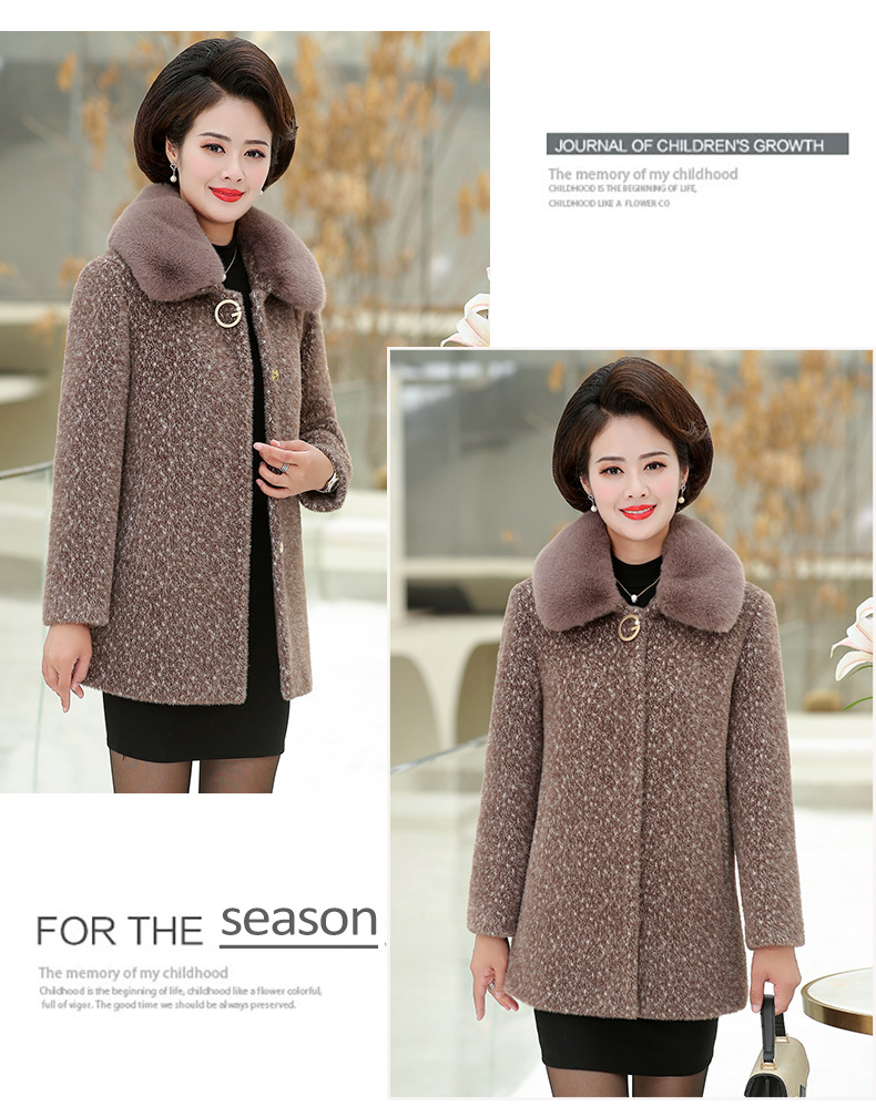 俏雅莹妈妈装上衣冬新款仿水貂绒毛呢韩版时尚百搭中老年女装外套详情9