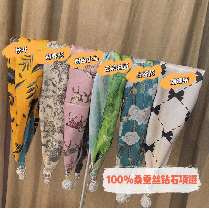 韩版璀璨流星真丝领巾磁扣小丝巾项链桑蚕丝百搭锁骨丝巾围脖女详情4