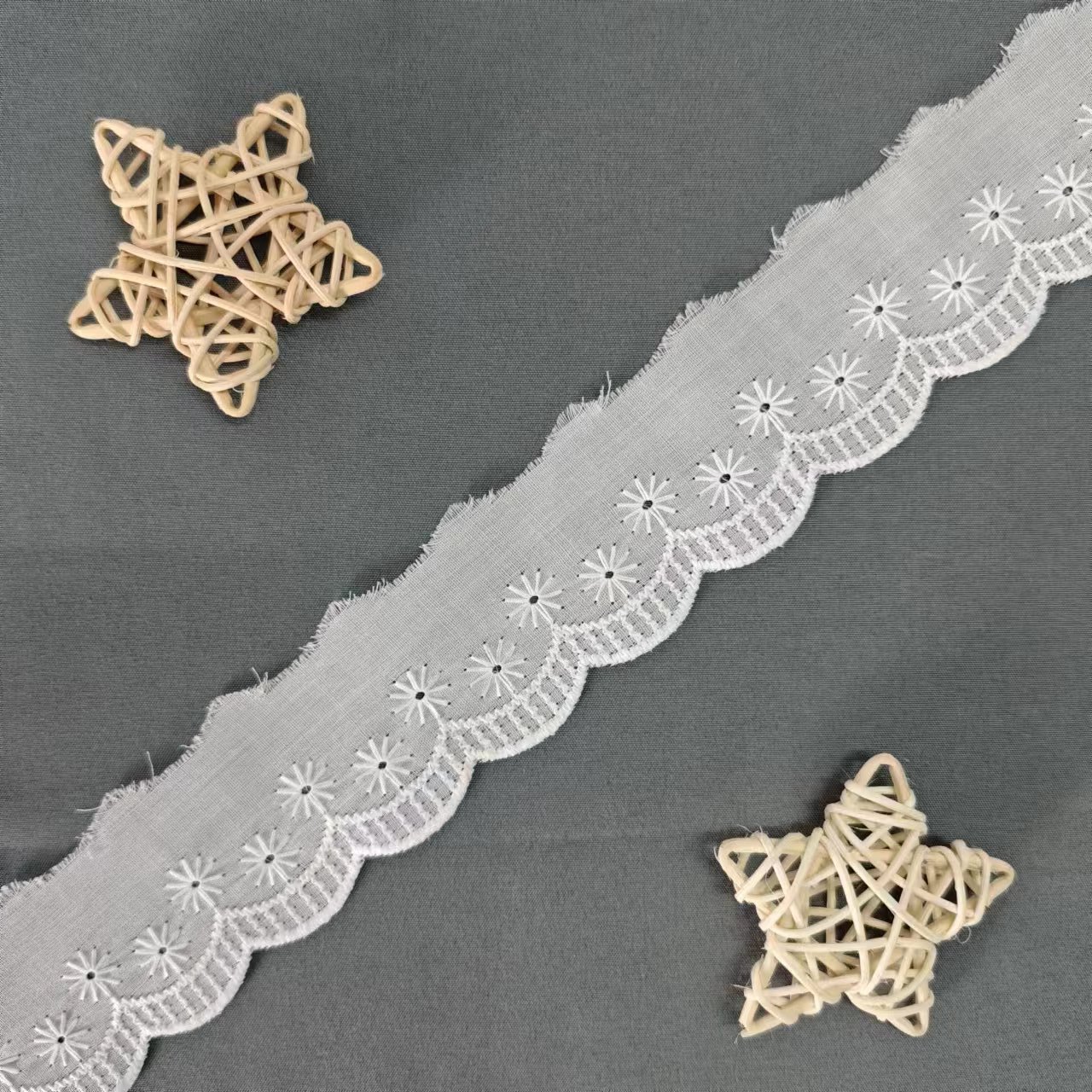 Wholesale of cotton embroidered lace, hollowed-out lace, embroidered skirt hem, clothing accessories, milk silk, perforated, barcode 2.5 pic 106