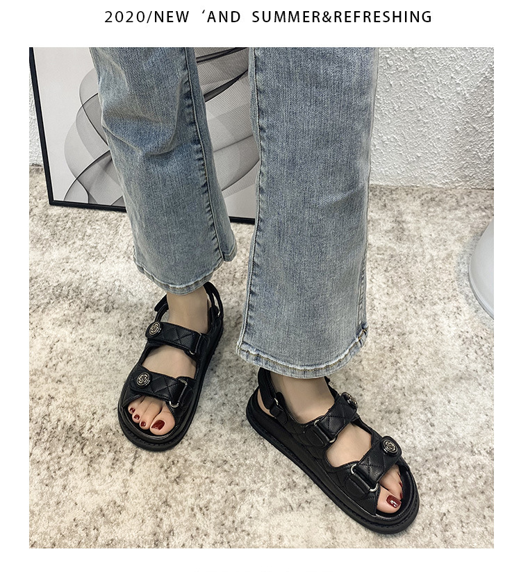 小香风凉鞋女2024新款仙女风真皮魔术贴夏新款百搭平底女鞋ins潮~详情9