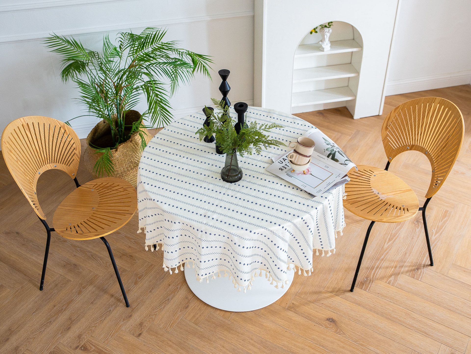 Cross-border Amazon Japanese plain tablecloth, Japanese fresh and light blue striped pure cotton and linen tablecloth and desk cover pic 15
