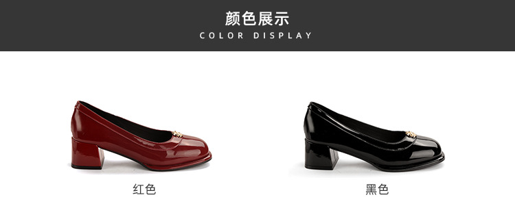 葡萄妈精致山茶花方圆头高跟鞋粗跟增高一脚蹬乐福鞋女鞋2024新款详情8