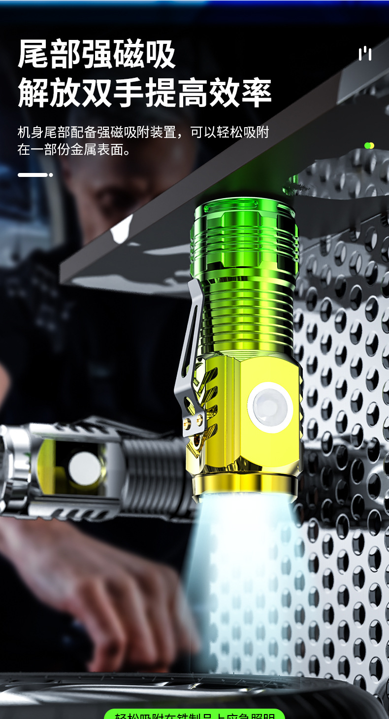 New cross-border flashlight with strong light, super bright mini flash, three-eye little monster abs flashlight, waterproof cap clip light pic 10