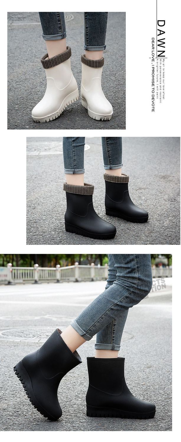一件代发时尚雨靴女款时尚长筒水鞋防滑厚底增高胶鞋高跟工作雨鞋详情10