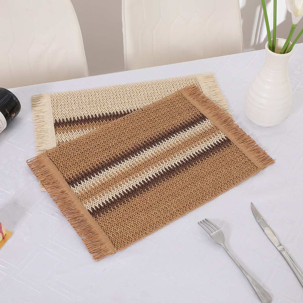 Nordic dining table cabinets, decorative home table MATS, special paper woven tassel edge placemats, fashionable striped Western placemats pic 2