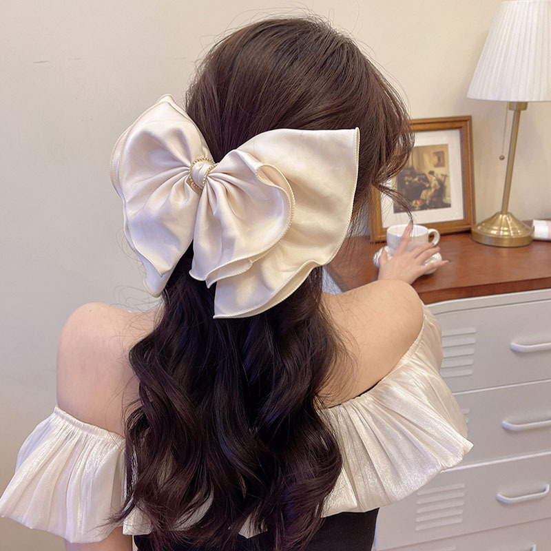 缎面高级感白色大蝴蝶结头饰发夹后脑勺气质发卡女秋冬优雅弹簧夹详情2