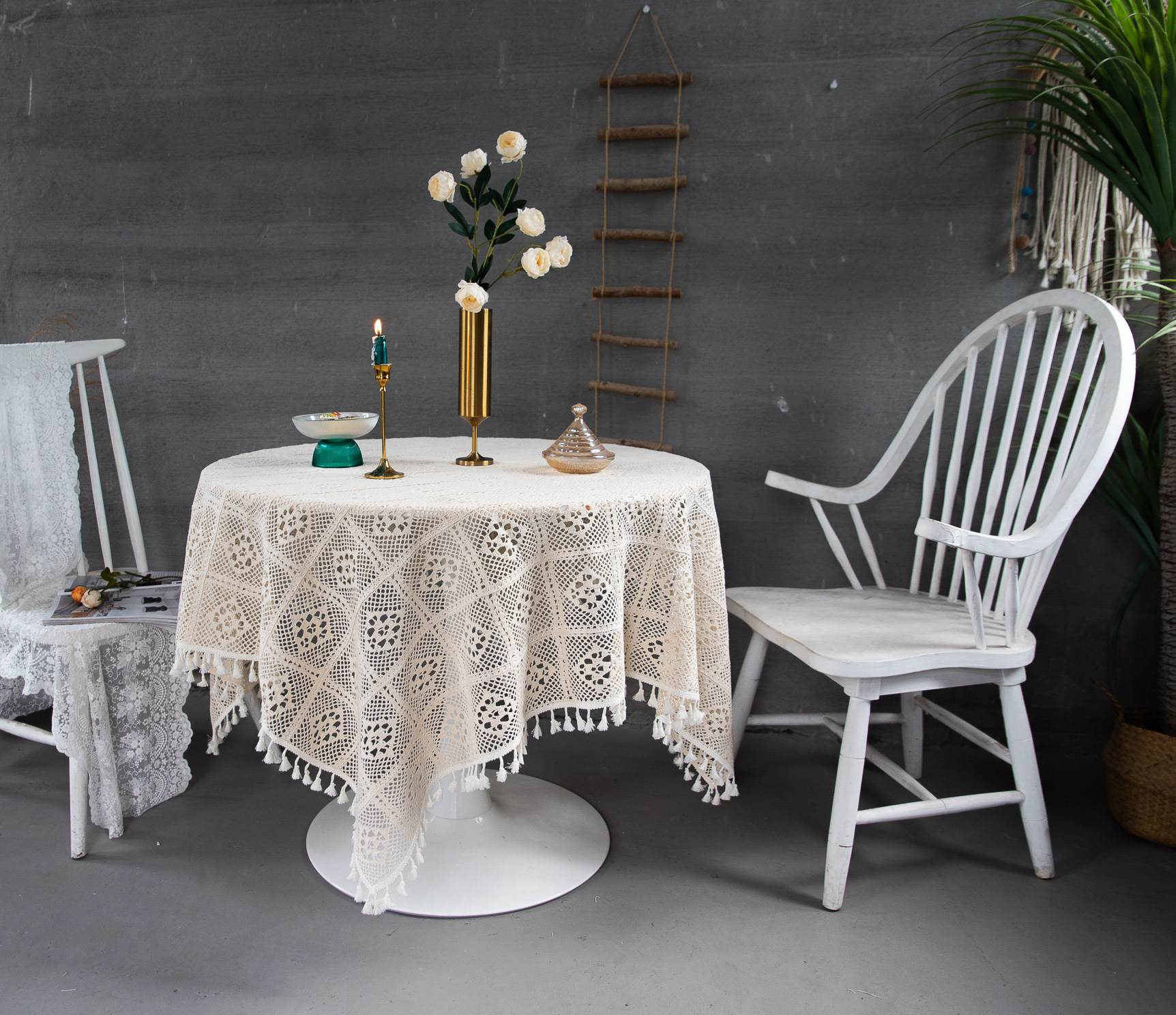 Korean hollowed-out crochet cotton thread woven tablecloths, square cultural art cross-border cover tablecloths, Taiwanese lace table MATS pic 4