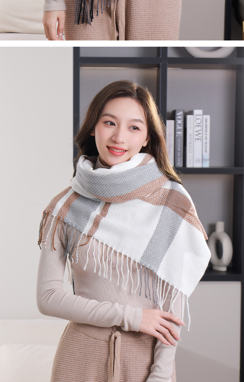 Check scarf Women 2023 Winter New style fashionable, versatile and warm imitation fashion cashmere scarf shawl factory wholesale pic 14