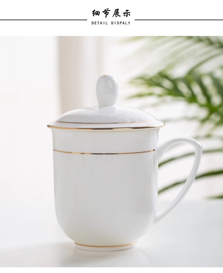 Hotel and guesthouse mugs, office and guest room ceramic pure white tea cups with LIDS, drinking cups printed with logos pic 13