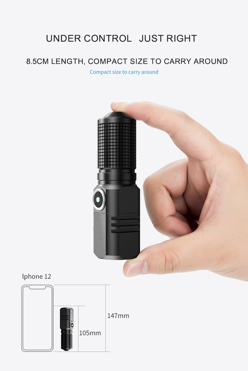 Wholesale of cross-border outdoor mini high-intensity flashlights, led rechargeable flashlights, high-intensity flashlights, hand-held flashlights pic 9