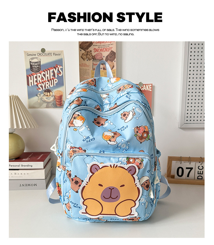可爱印花卡通大容量卡皮巴拉书包时尚男孩女童学生轻便百搭双肩包详情29