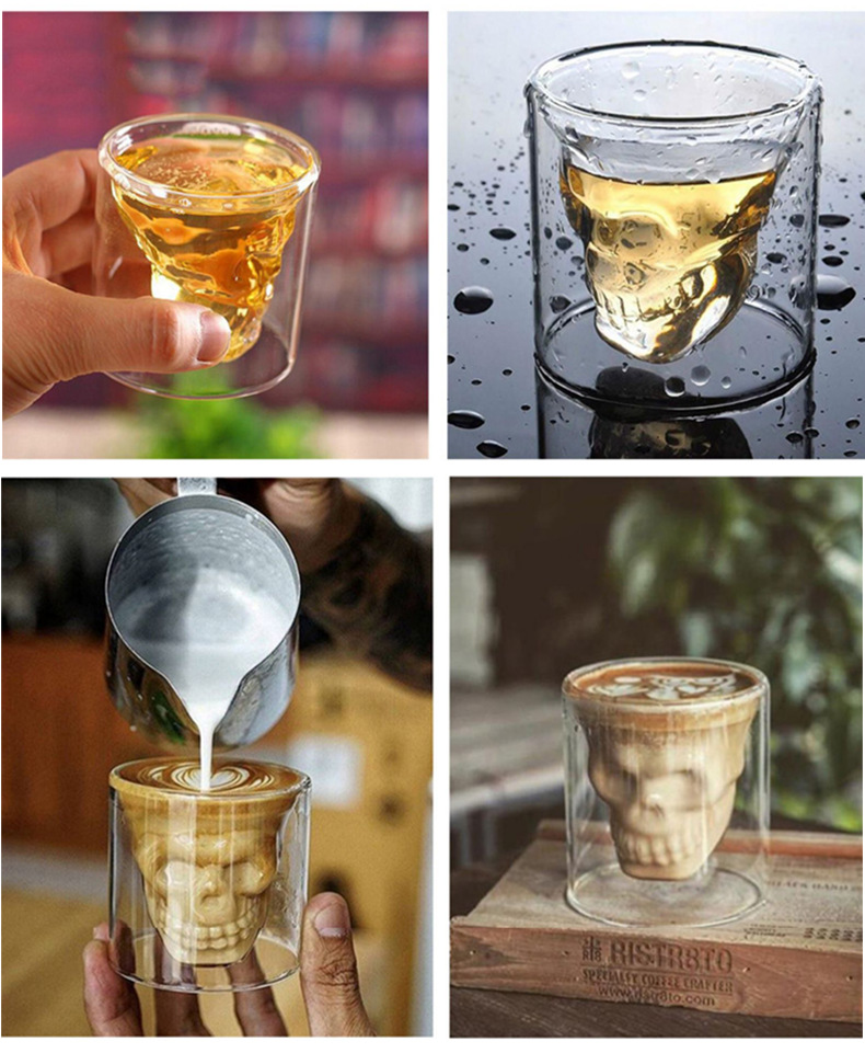 Personalized skull cup, red wine glass, creative bar spirits, skull cup, high borosilicate glass cup, double-layer cocktail cup pic 11