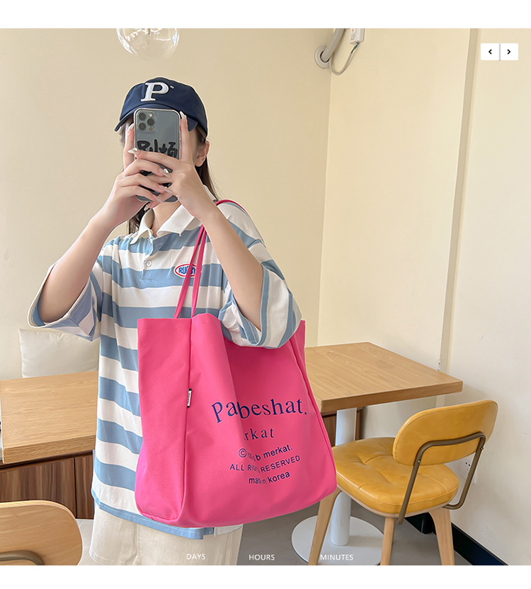 外贸潮流女包 布包新款韩版时尚简约单肩包 字母印花文艺托特包详情4