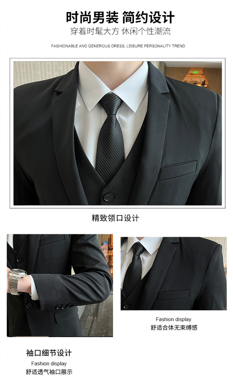 高档质感西服男士韩版修身上衣外套伴郎新郎结婚商务职业正装套装详情2