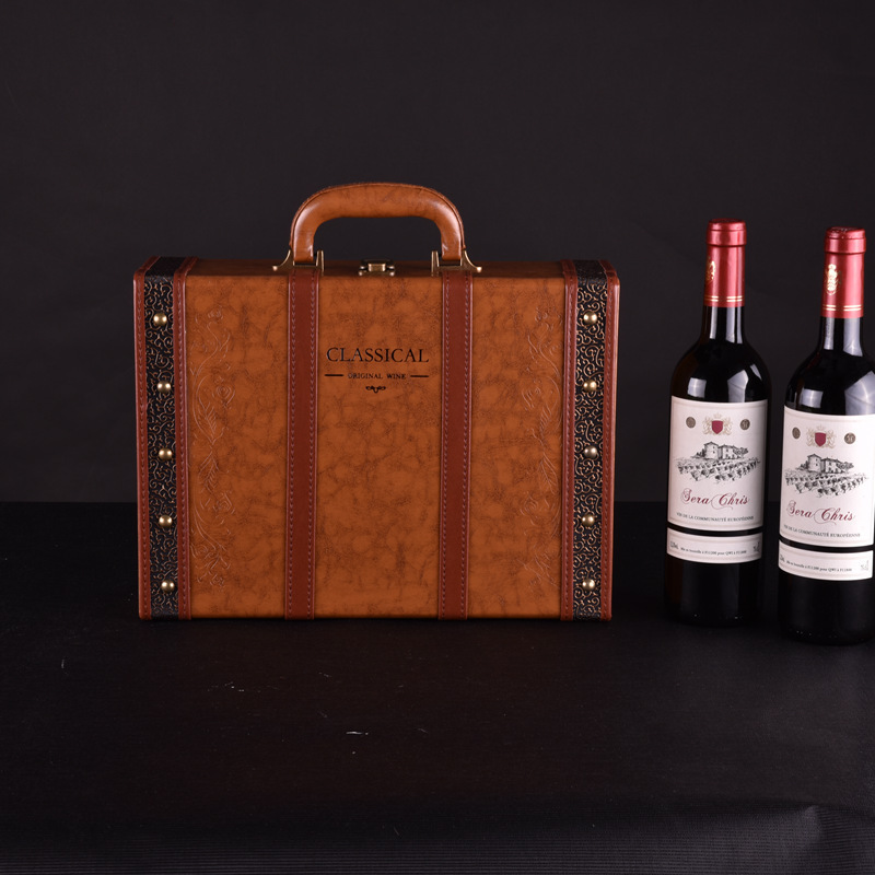 Four red wine gift boxes, red wine leather boxes, antique box series, red wine boxes, Mid-Autumn Festival gift boxes, red wine packaging gift boxes pic 17