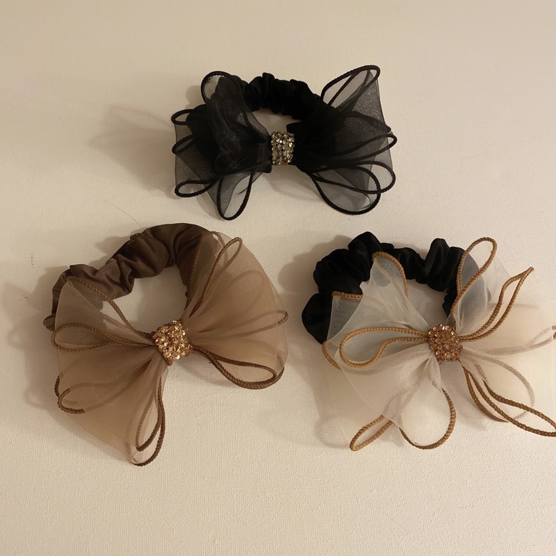 甜美欧根纱蝴蝶结发绳森系高颜值发圈亮片皮筋高弹力不伤发丸子头详情8