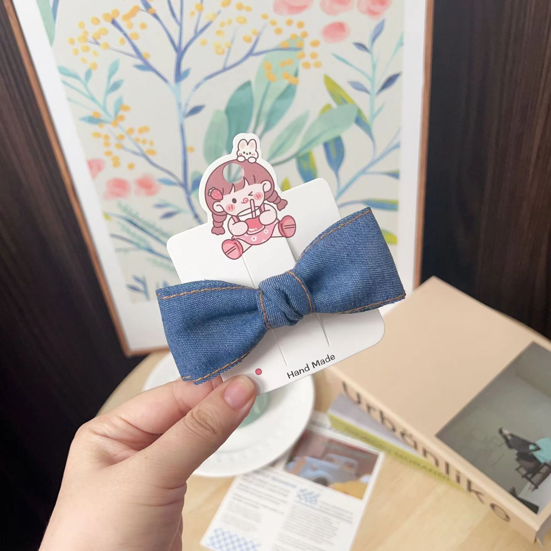 春季新品清新甜美ins风学院风牛仔甜酷发夹鸭嘴夹蝴蝶结头绳少女详情1