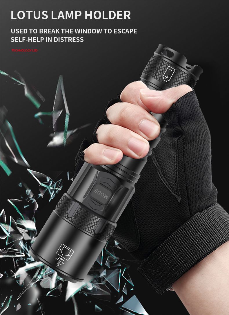 跨境XHP160 LED强光手电筒XHP99 USB充电变焦电显露营便携手电筒详情10