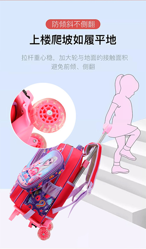 跨境小学生儿童书包三件套16寸3D男女童午餐包可拆卸拉杆双肩包详情5