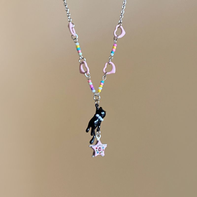 Black cat pink star necklace for girls, y2k hot girl, sweet design, sweet, cool and cute, a versatile accessory gift pic 6