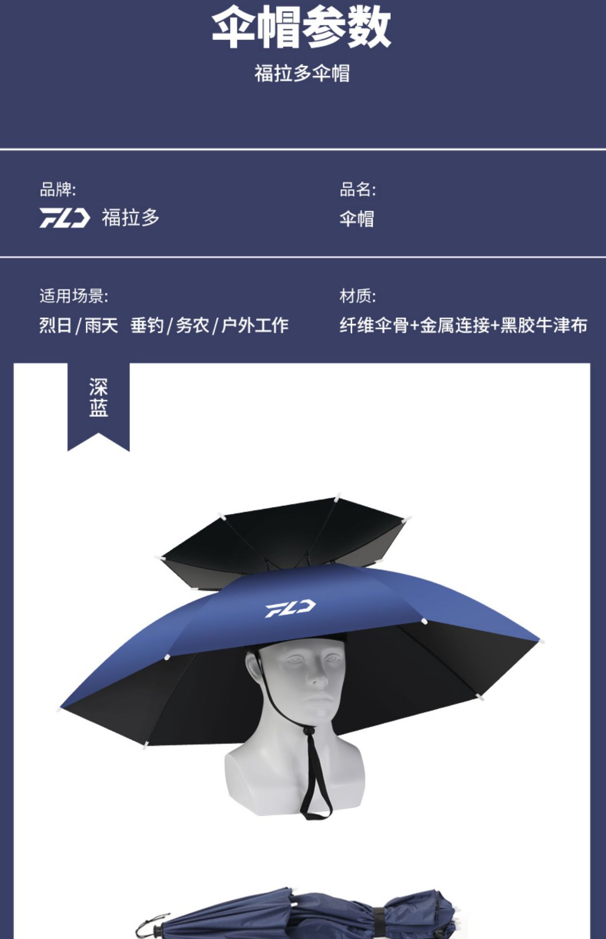 Double-layer windproof and rainproof fishing umbrella cap, head-worn umbrella, sun protection, folding overhead umbrella cap, outdoor sun protection for fishing pic 33
