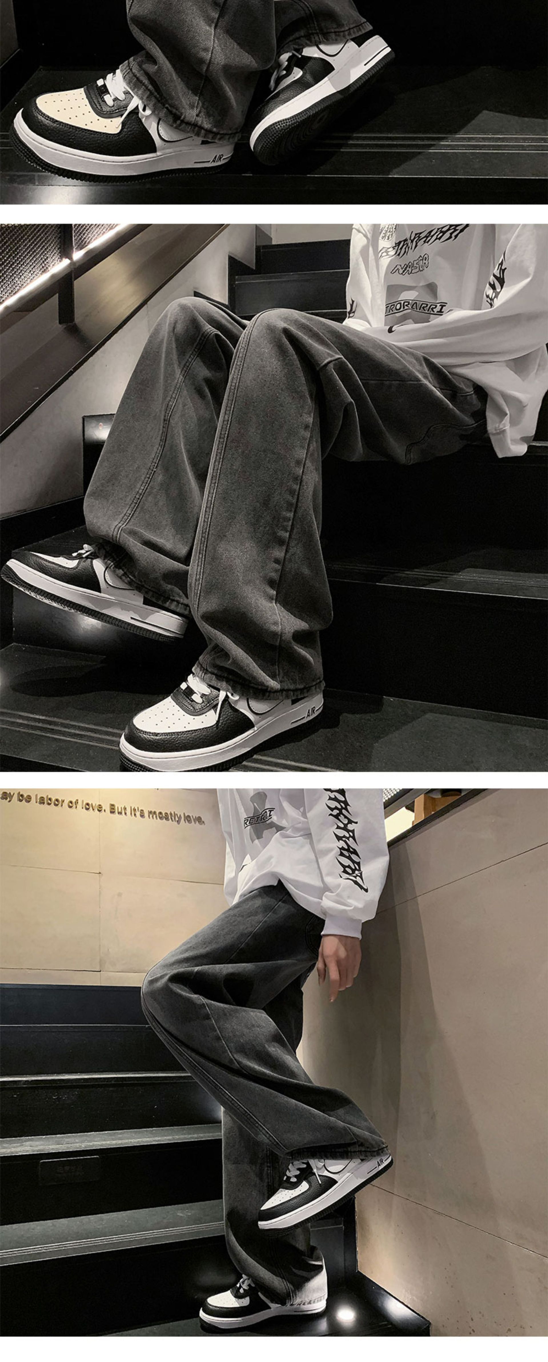 复古做旧直筒牛仔裤男士痞帅宽松休闲潮流简约青少年阔腿长裤详情7