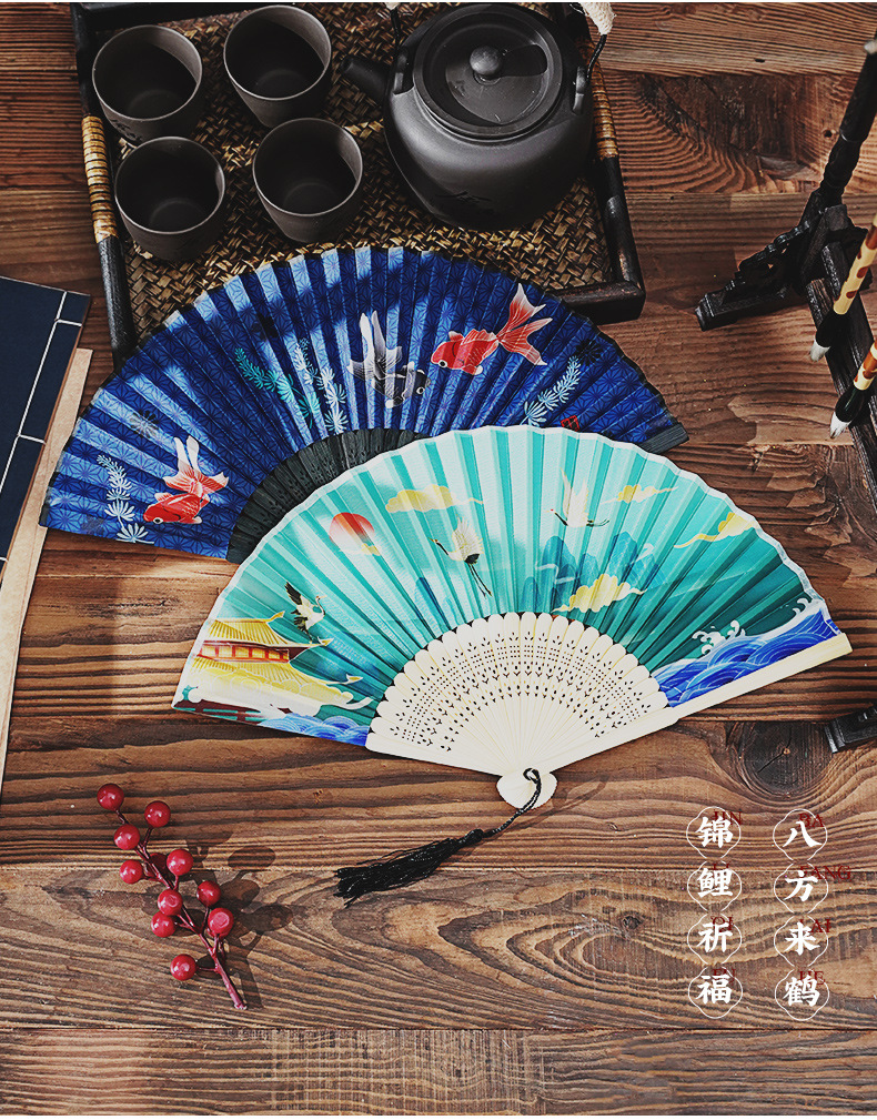 中国风夏日随身流苏扇子折扇古风古代汉服男式汉服儿童舞蹈小竹扇详情5