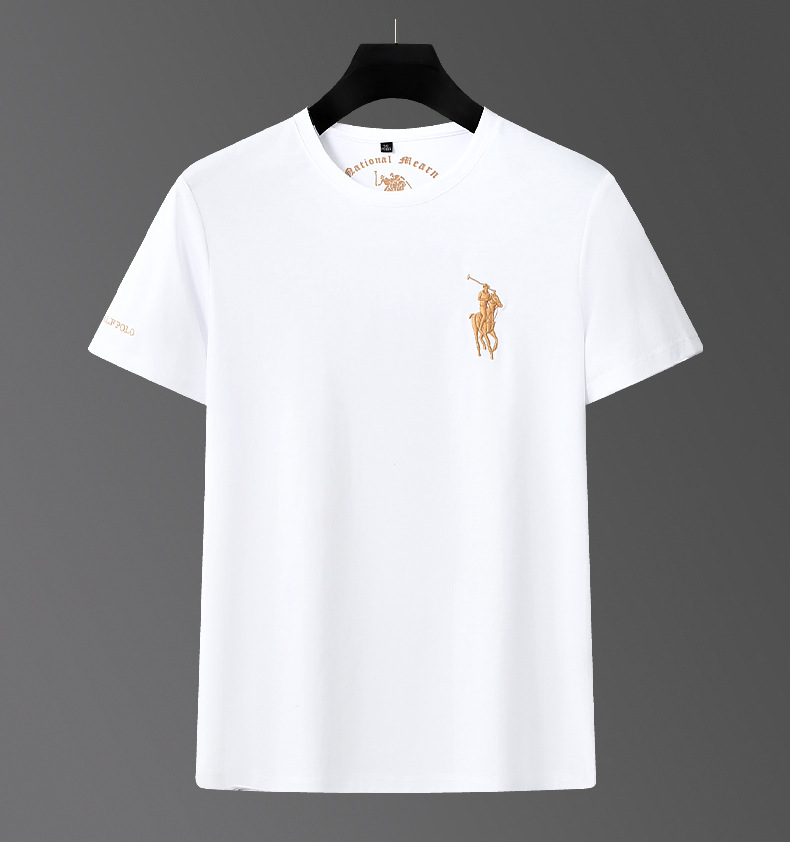 Runengboro verano 2024 nuevo estilo joven hombre camiseta cuello redondo manga corta jade seda bordado tendencia joven hombre camiseta pic 16