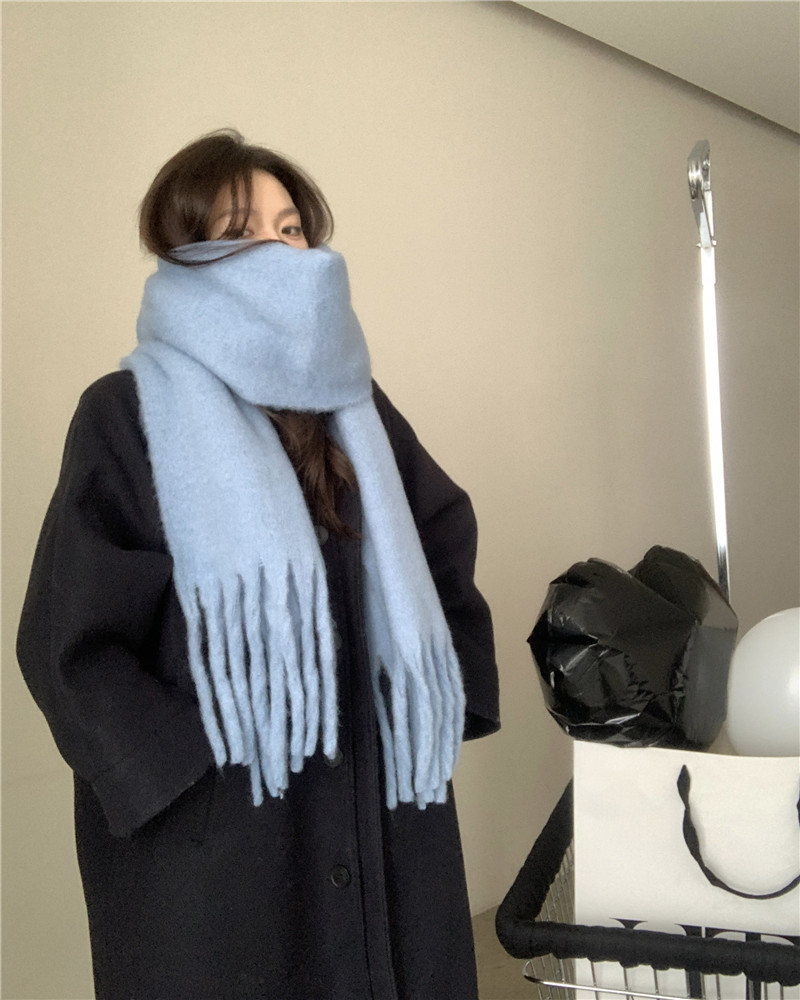 Solid color Korean-style thickened scarf for women 2022 new Korean-style winter scarf for men, versatile shawl scarf in pink pic 3