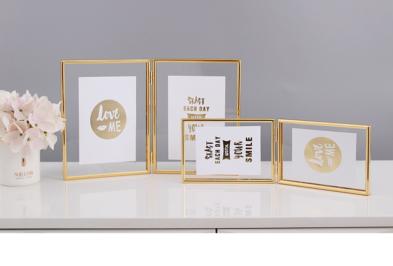 跨境货源 北欧ins折叠双联金属玻璃相框8寸植物标本摆台6寸7寸A4详情2