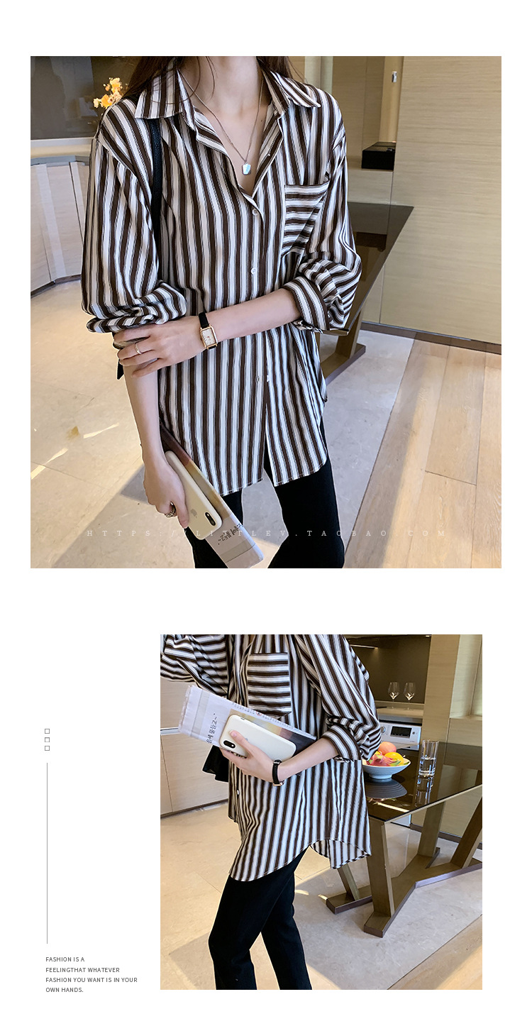 A new design of a trendy striped shirt for women, a loose Hong Kong-style shirt as a base layer pic 15