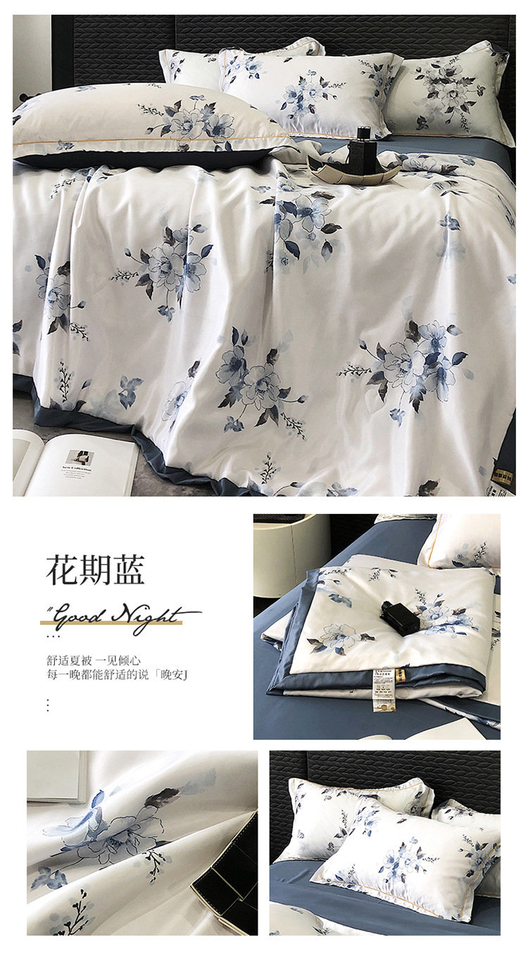 新款高档水洗天丝夏被四件套冰丝夏凉空调被单双人学生薄被子批发详情29