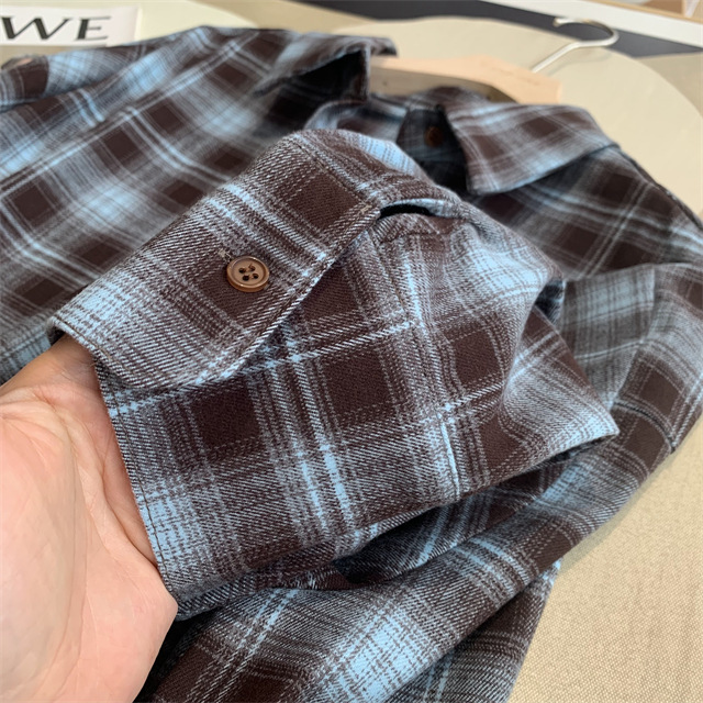 A retro, fashionable, loose and slimming mid-length brushed checked shirt for women in spring, new F090225 pic 24
