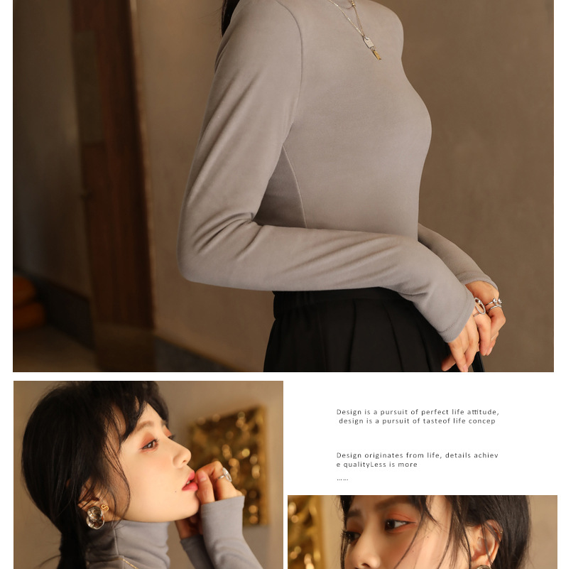 A solid-color German fleece dui high-neck base layer for women, paired with a thick and fleece long-sleeved base layer and a tight T-shirt for autumn and winter pic 24