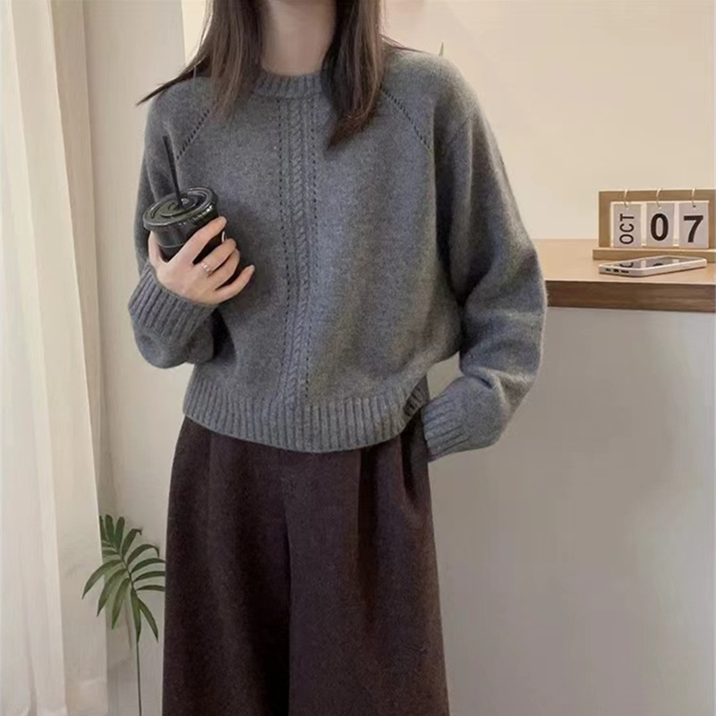 韩版时尚圆领秋冬麻花宽松显瘦柔软纯色套头长袖毛衣女百搭秋上衣详情41