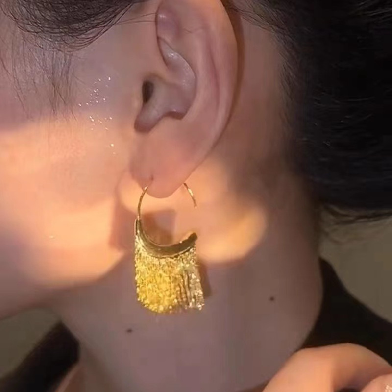 高级感金属无骨流苏耳钩耳环女夏季轻奢小众设计名媛风气质耳饰详情3