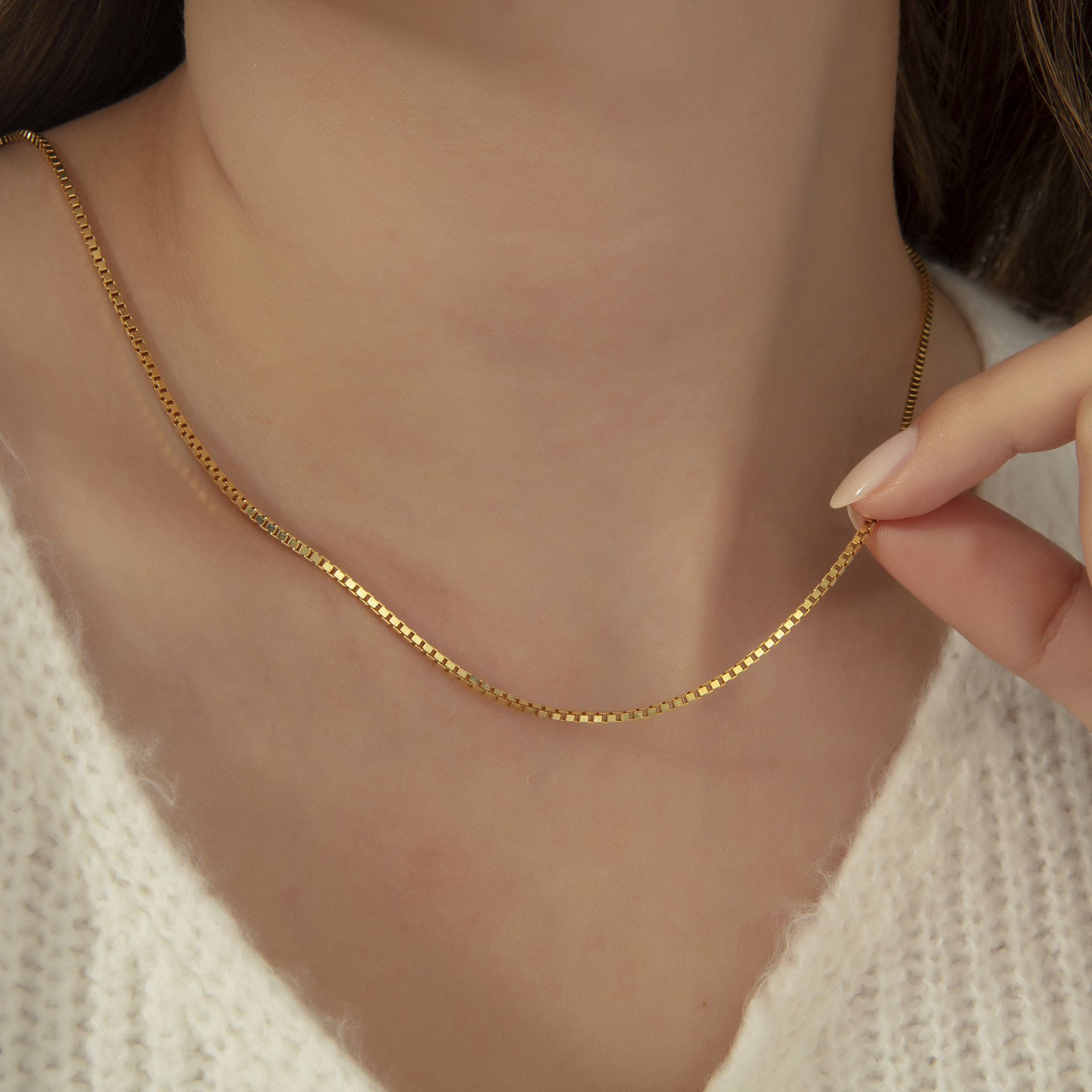 European and American cross-border stainless steel simple and versatile 18k gold plain chain, blade chain, twist chain, box chain, diy jewelry chain pic 29