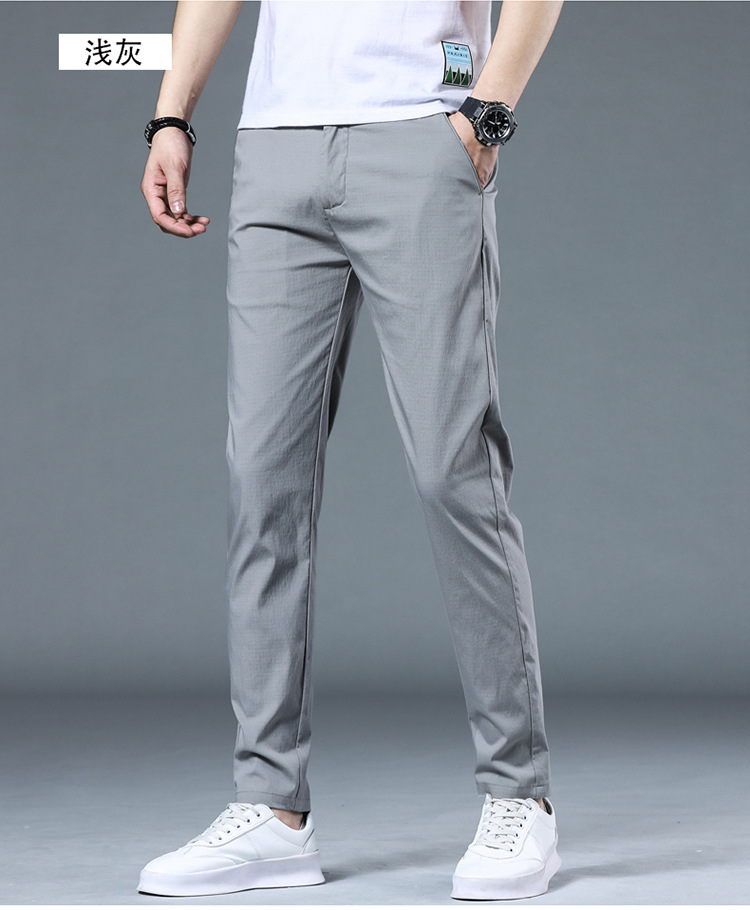 夏季薄款休闲裤男款修身直筒透气弹力冰丝百搭潮流男裤子批发凉感详情23