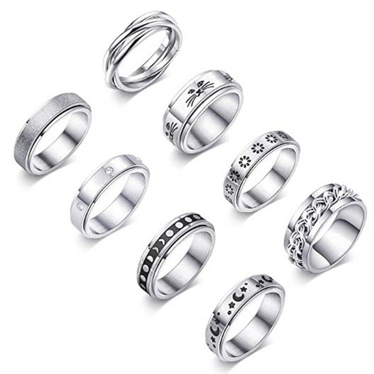 Cross-border Amazon bestseller titanium steel rotating ring, star and moon stress-relieving and anti-anxiety ring, European and American accessories/Chinese trend products pic 4