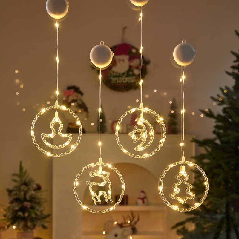 跨境LED圣诞装饰灯挂灯橱窗节日布置氛围遥控电池盒圆环彩灯串详情10