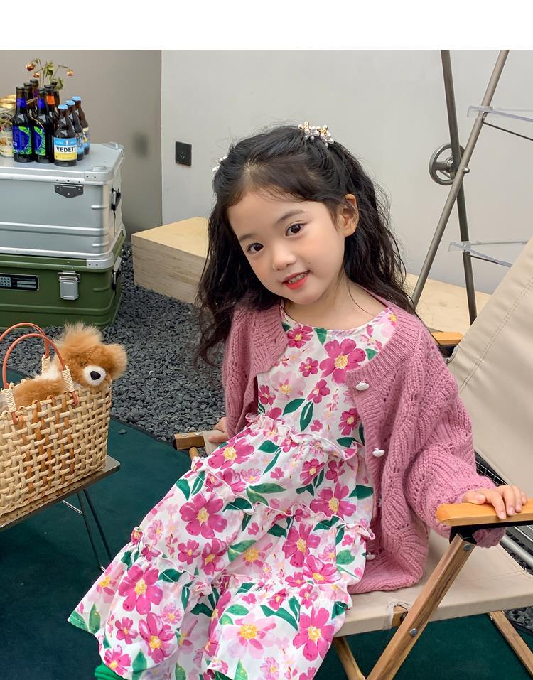 图图小象女童秋季童装儿童韩版碎花连衣裙洋气针织开衫宝宝套装详情25