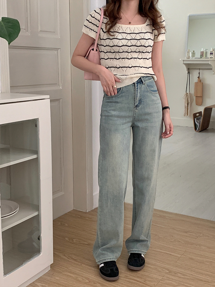 Korean chic washed cotton jeans for women 2023 summer new style narrow stretch wide-leg pants pic 25