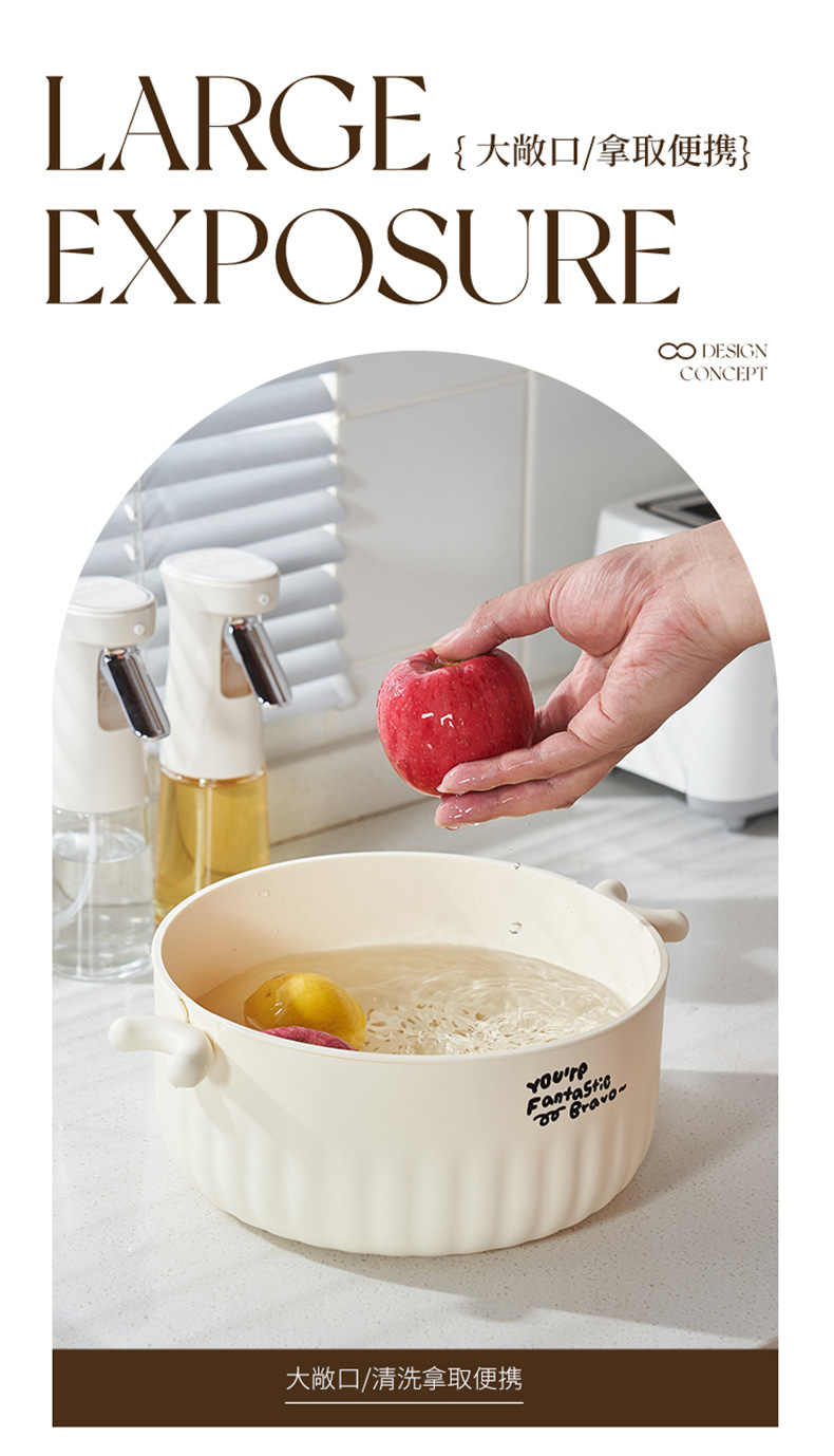 New round double-layer fruit and vegetable basket, household draining basket, kitchen thickened fruit storage, blue washing vegetable basket pic 7