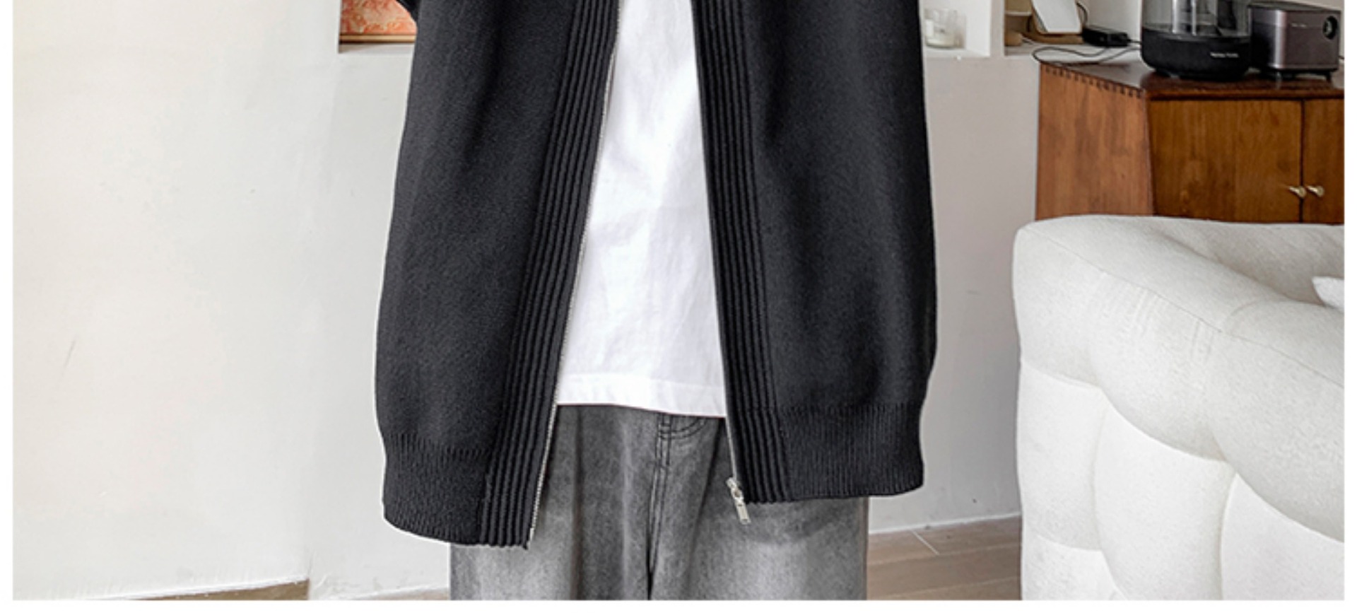 Laid-back style zipper sweater for men, autumn and winter American stand-up collar cardigan, loose trendy couple knitted sweater, casual coat pic 23