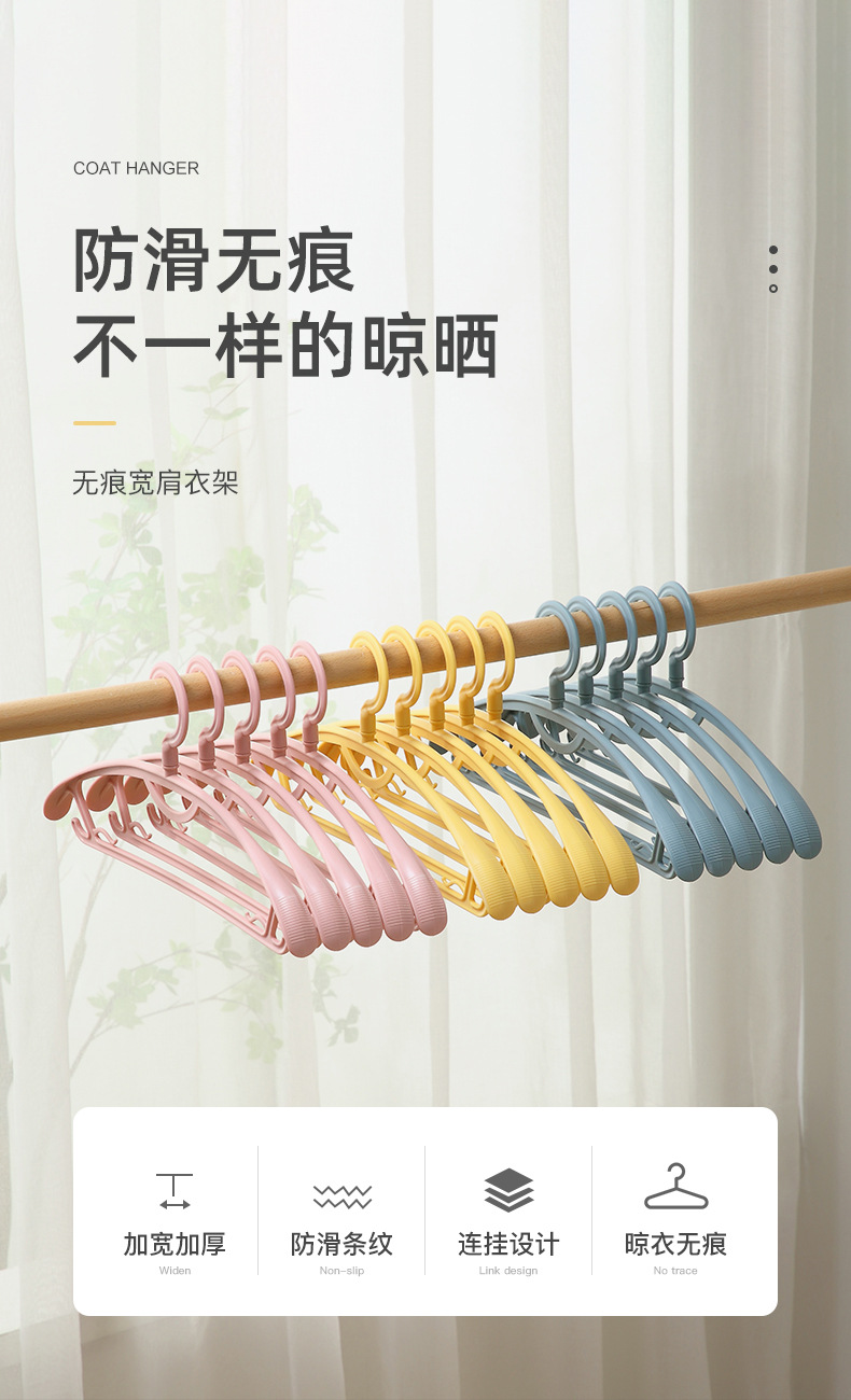 家用晾衣架防滑宽肩衣架成人衣挂干湿两用学生收纳衣撑塑料宽衣架详情1