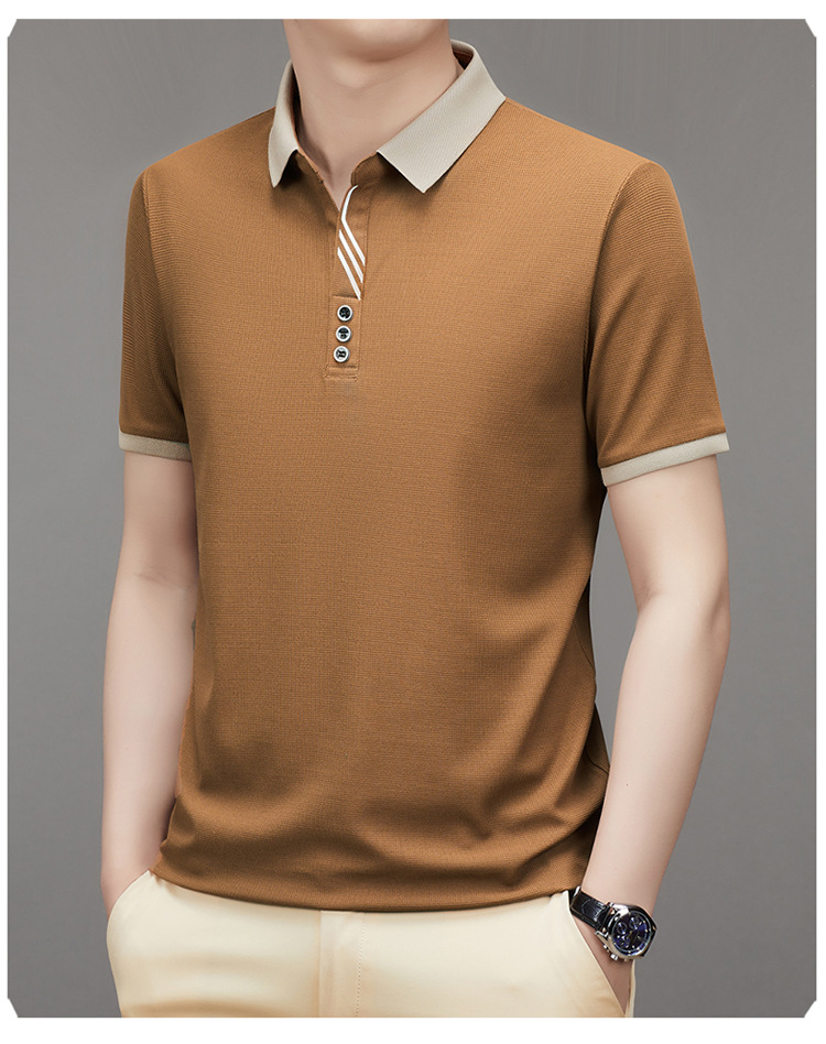 polo衫短袖男装2023夏季华夫格撞色男士时尚休闲T恤上衣一件代发详情16