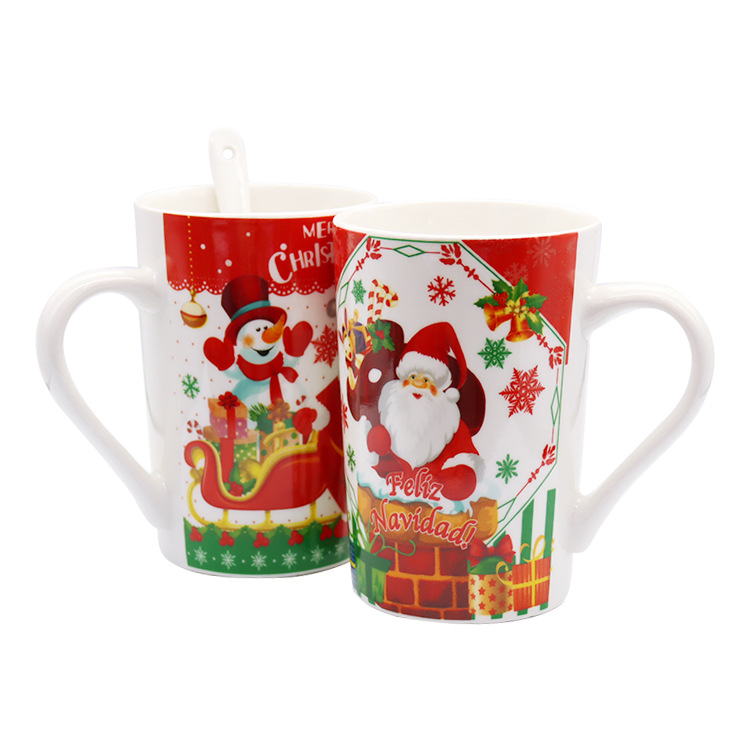Christmas cup ceramic export English new style mug, water cup, coffee cup gift packaging with handle and spoon pic 1