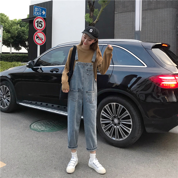 Summer new denim overalls for women, Korean style loose high-waisted, trendy and versatile, slimming straight-leg ins pants pic 2