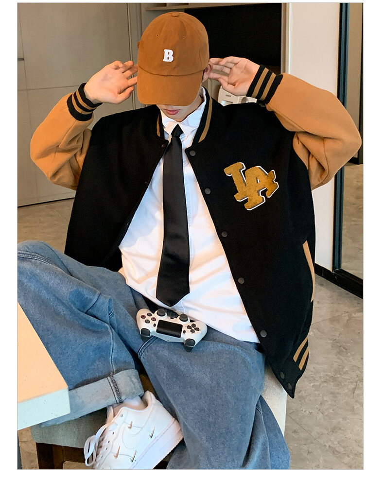 棒球服男春秋外套潮牌宽松男士外套刺绣A字男装夹克ins情侣班服潮详情9